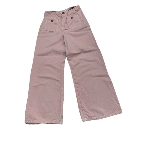 ZARA Wide Leg Cropped Pants Gold Button Detail Size 2 Elegant Chic Minimalist - Picture 2 of 9